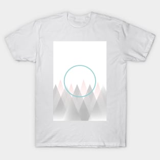 Minimal Abstract Graphic Mountains Circle Blue Mint Pink Gray T-Shirt